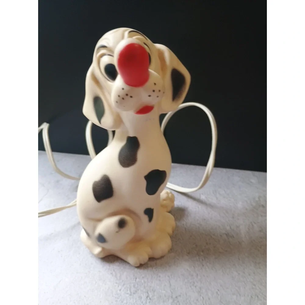 Plastic Light Up Rubber Dog‎ Dalmatian White Dog Black Spots Red Nose - WORKS